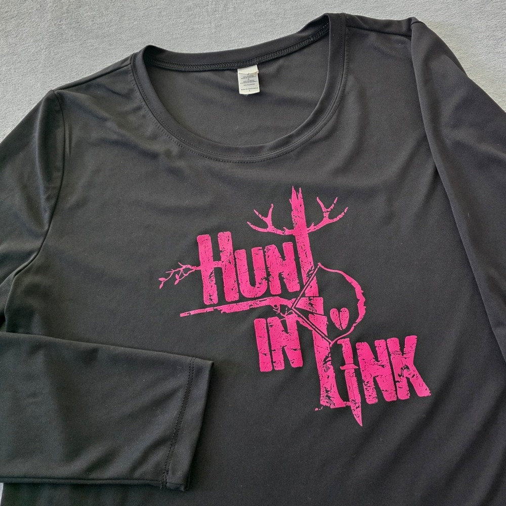 Alo Womens Hunt In Pink Graphic Performance Long Sleeve Tee Black Size Large